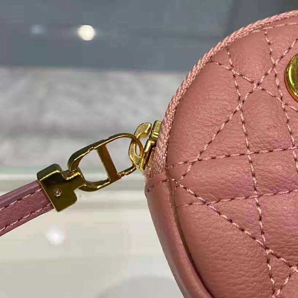 Dior Women Detachable Dior Caro Round Coin Purse-Pink