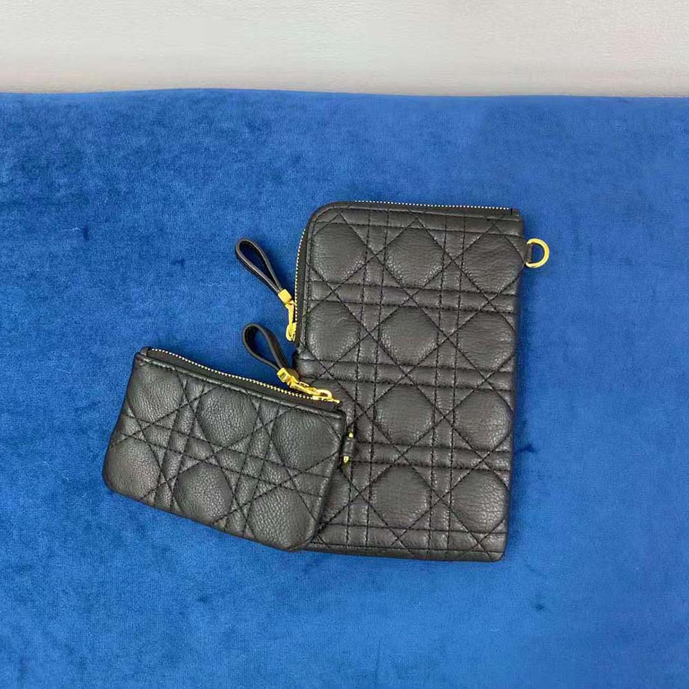 Dior Women Dior Caro Multifunctional Pouch Black Supple Cannage Calfskin