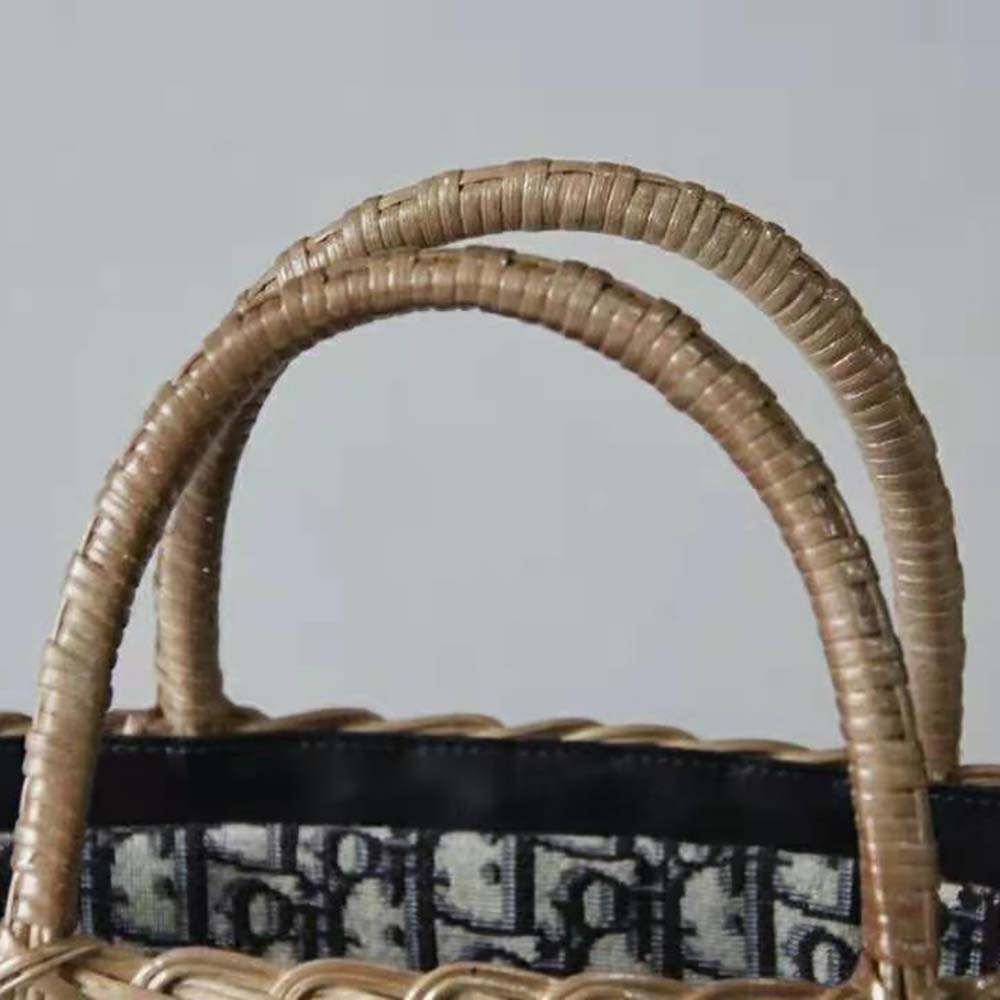 Dior Women Dior Wicker Basket Bag Blue Dior Oblique Jacquard and Natural Wicker