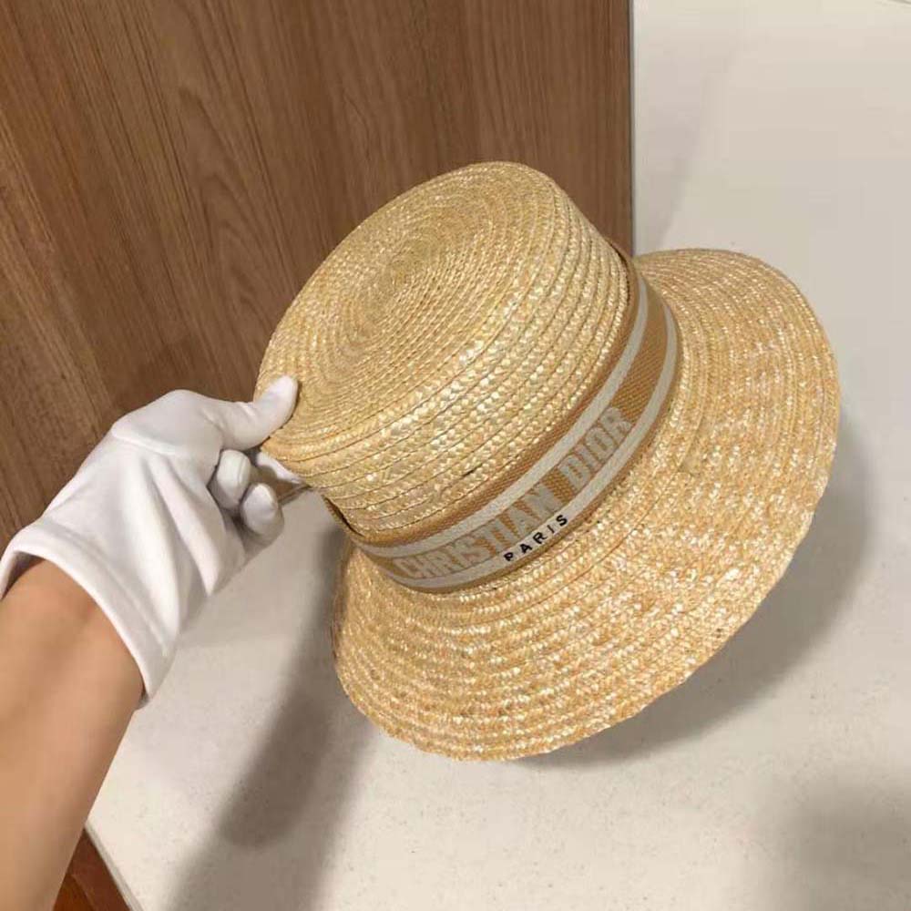 Dior Unisex CD Dioresort Small Brim Hat Natural Straw Pink Band
