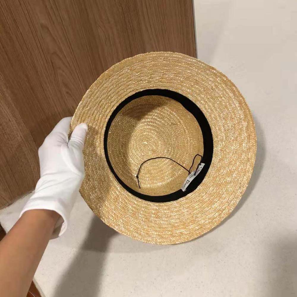 Dior Unisex CD Dioresort Small Brim Hat Natural Straw Pink Band