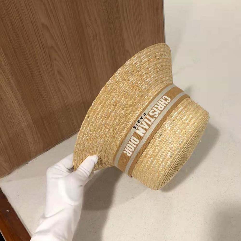 Dior Unisex CD Dioresort Small Brim Hat Natural Straw Pink Band