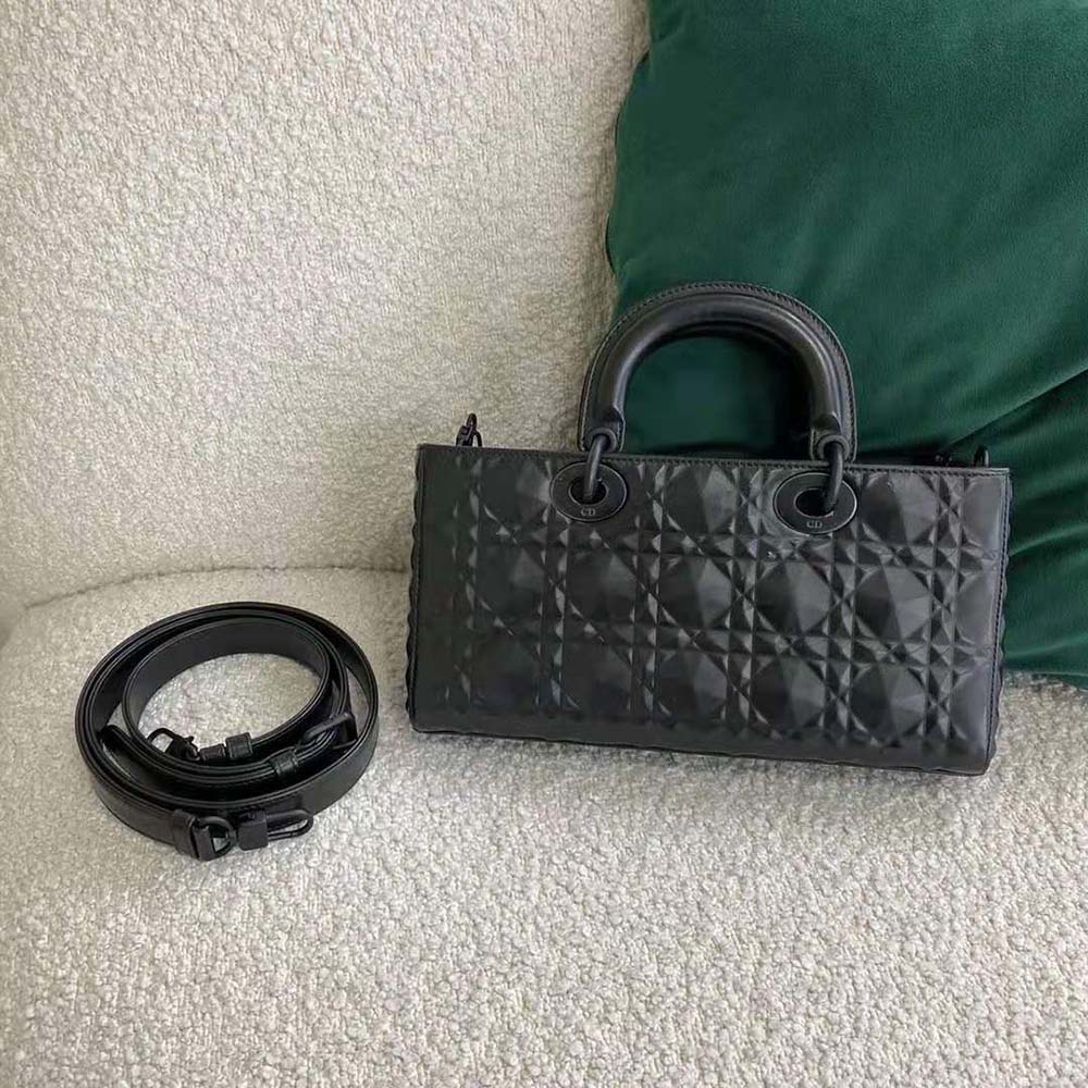 dior women lady d-joy bag black cannage calfskin with Di*m*nd motif