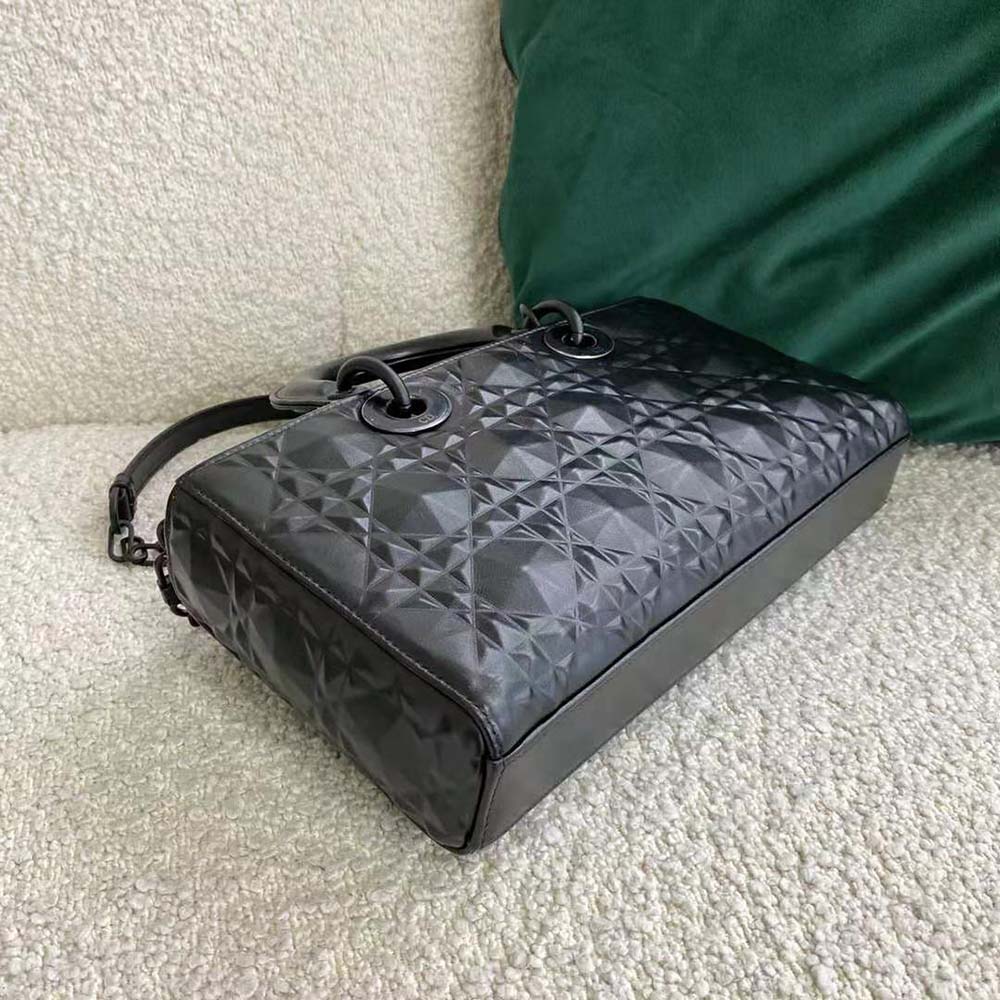 dior women lady d-joy bag black cannage calfskin with Di*m*nd motif