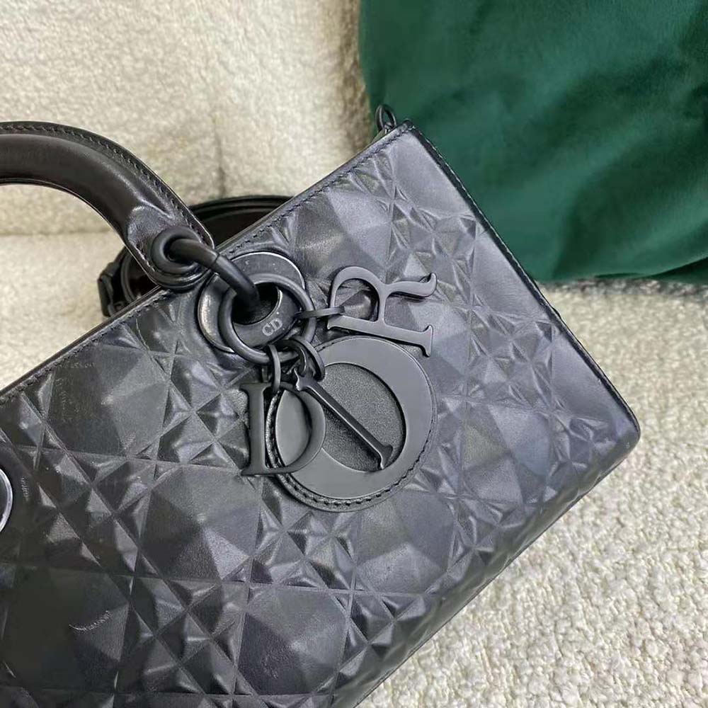 dior women lady d-joy bag black cannage calfskin with Di*m*nd motif