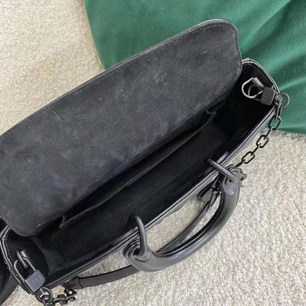 dior women lady d-joy bag black cannage calfskin with Di*m*nd motif
