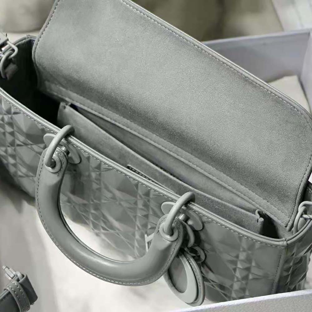 dior women lady d-joy bag gray cannage calfskin with Di*m*nd motif