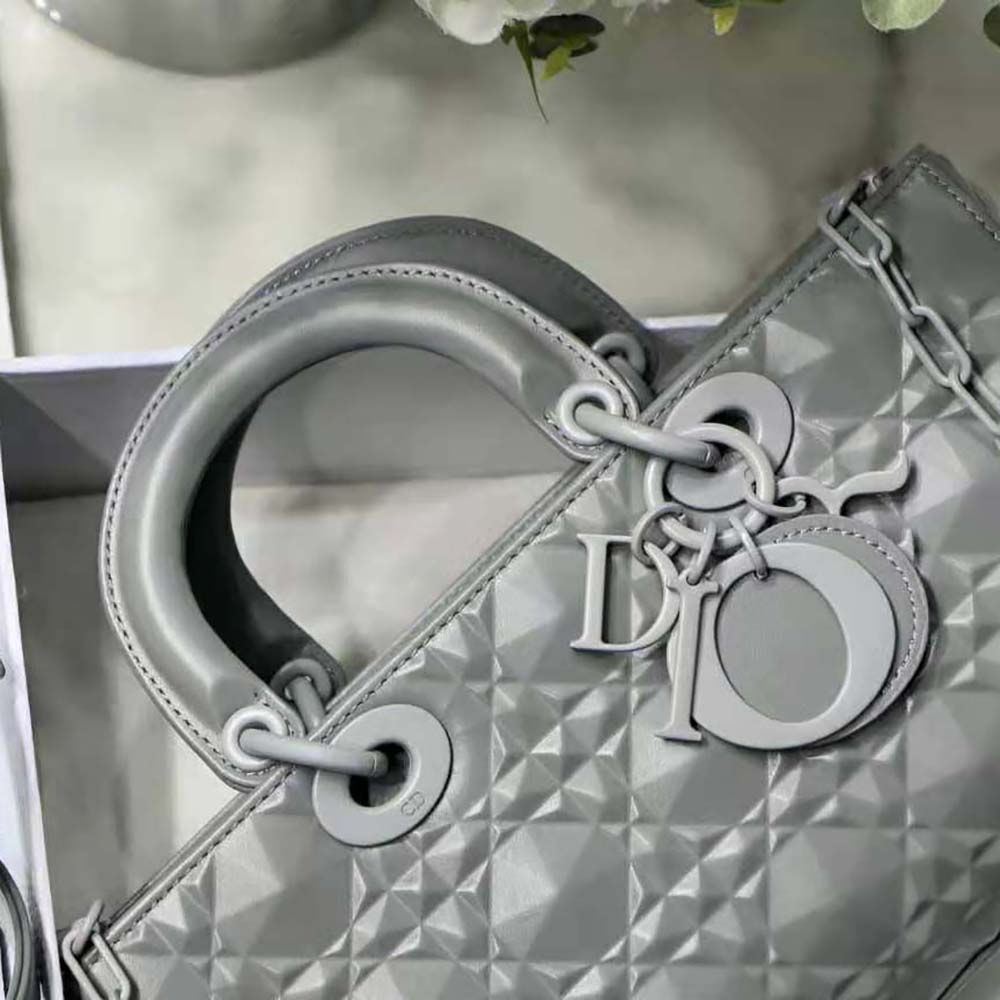 dior women lady d-joy bag gray cannage calfskin with Di*m*nd motif