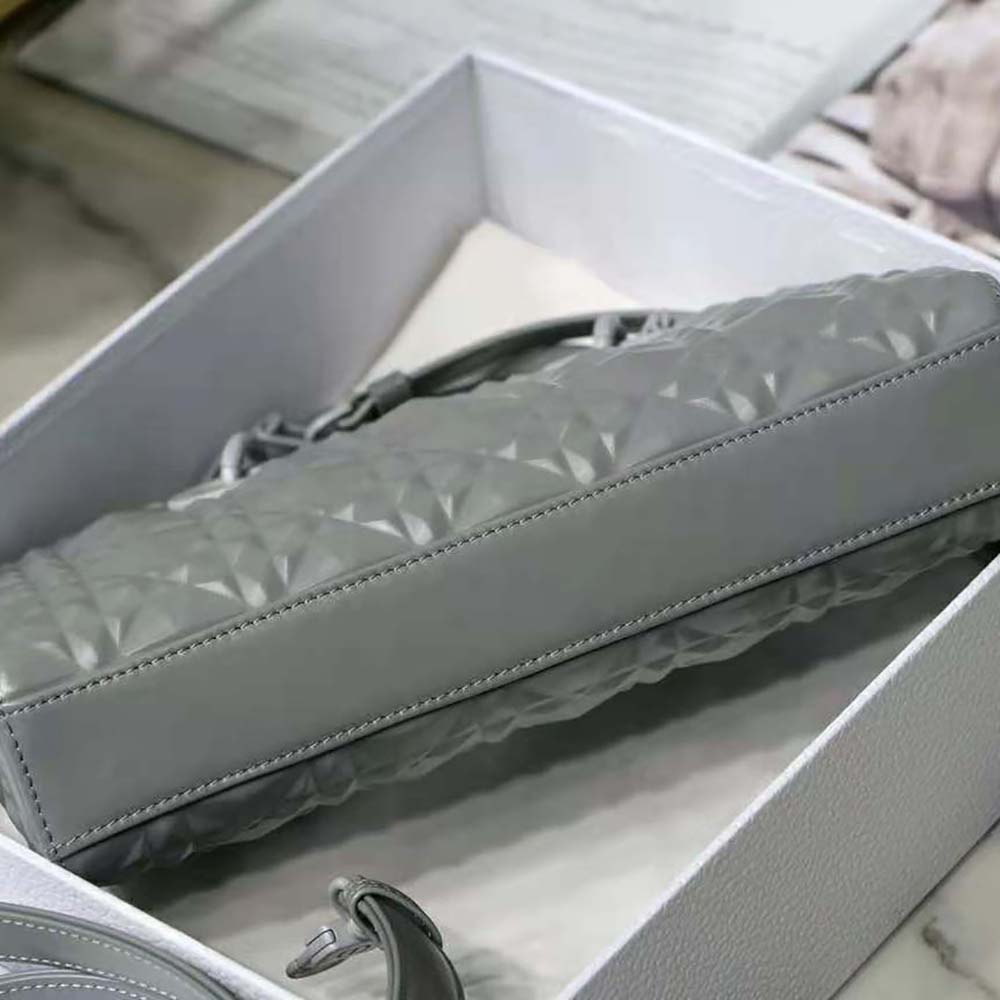 dior women lady d-joy bag gray cannage calfskin with Di*m*nd motif