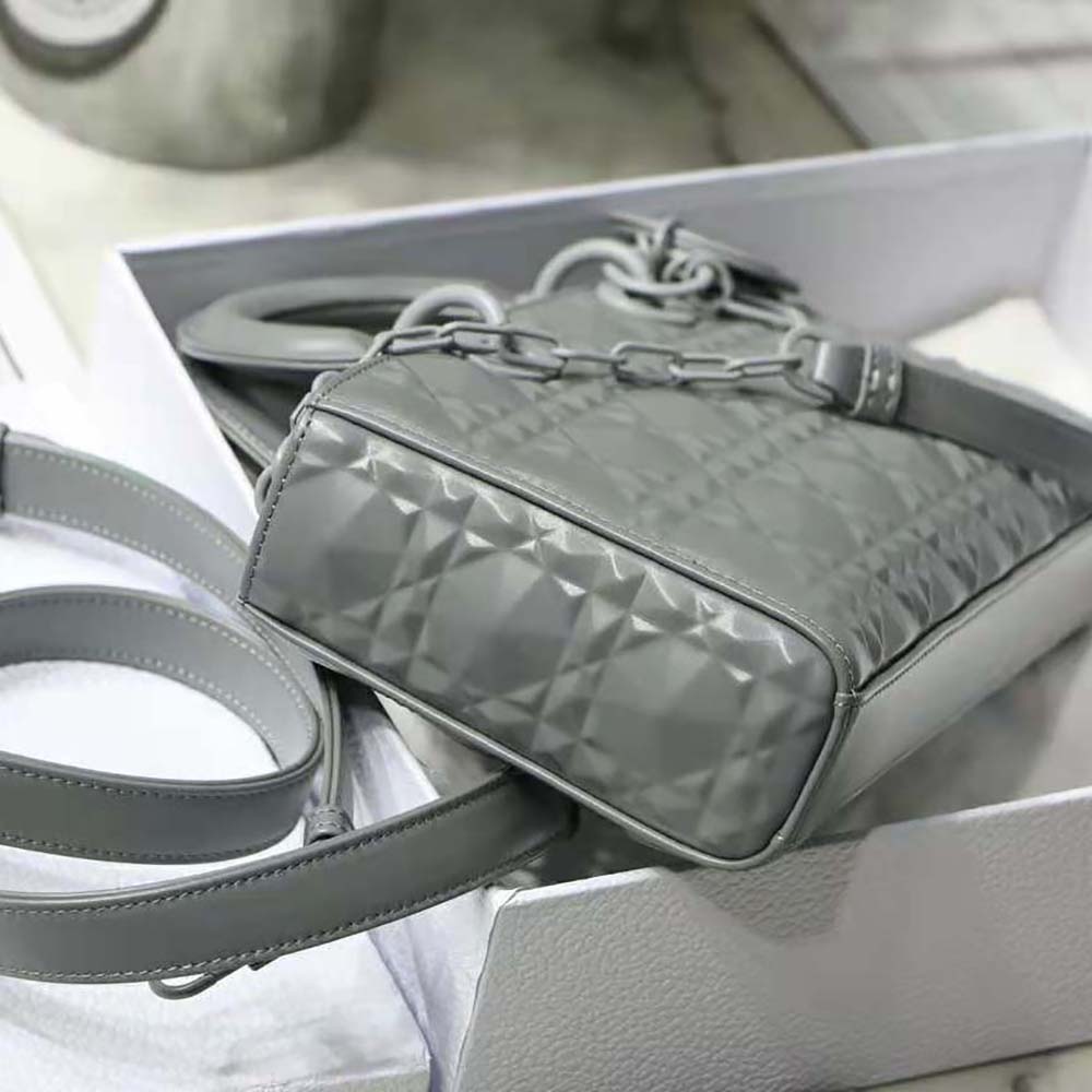 dior women lady d-joy bag gray cannage calfskin with Di*m*nd motif