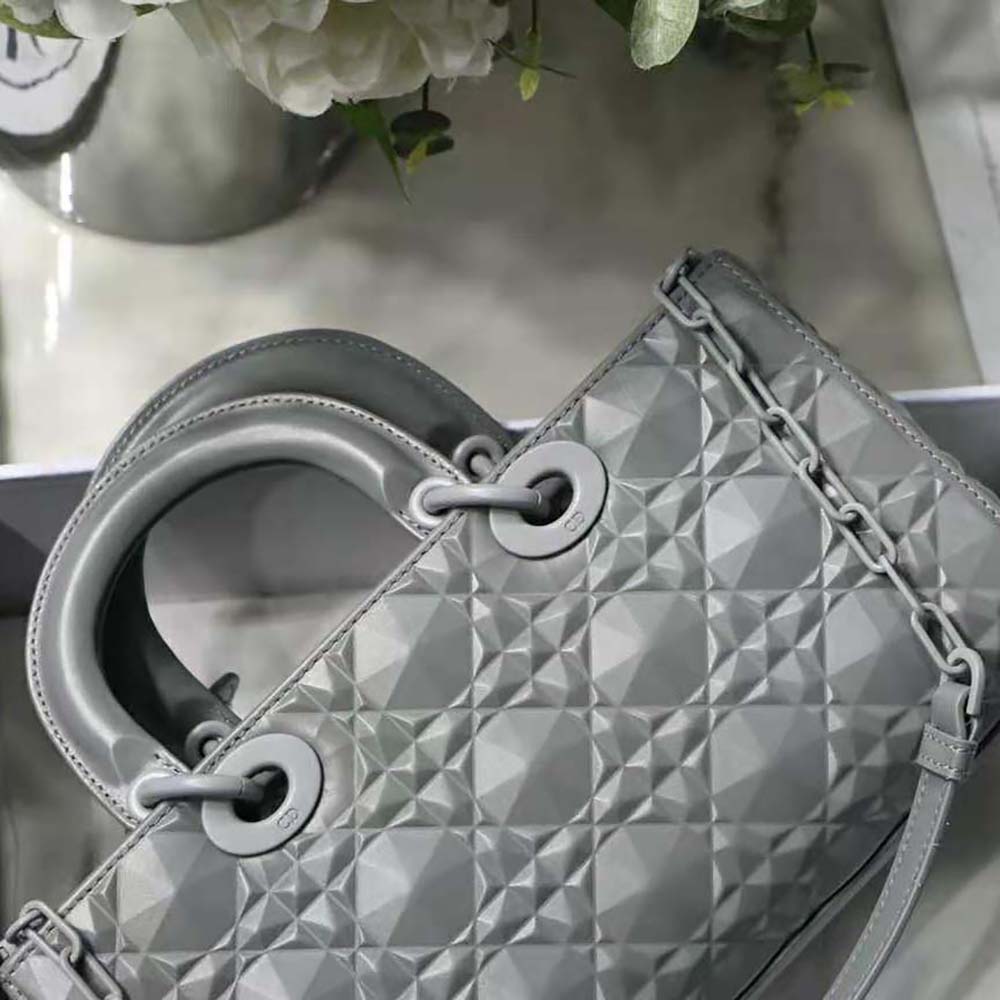 dior women lady d-joy bag gray cannage calfskin with Di*m*nd motif