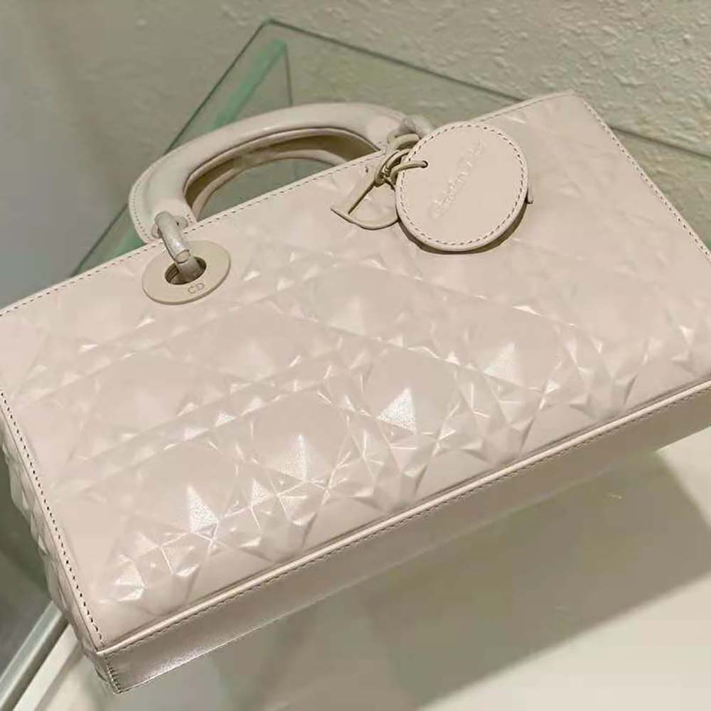 dior women lady d-joy bag latte cannage calfskin with Di*m*nd motif