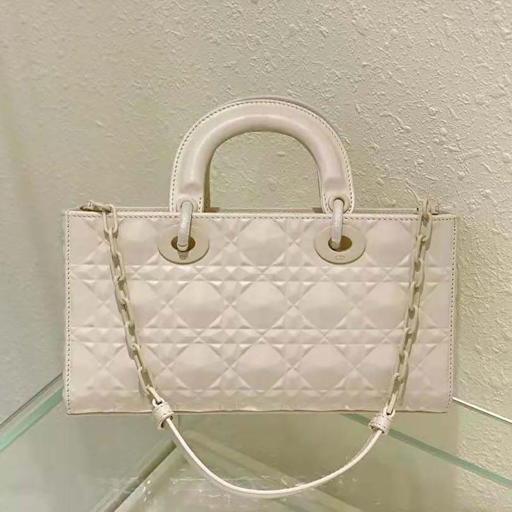 dior women lady d-joy bag latte cannage calfskin with Di*m*nd motif
