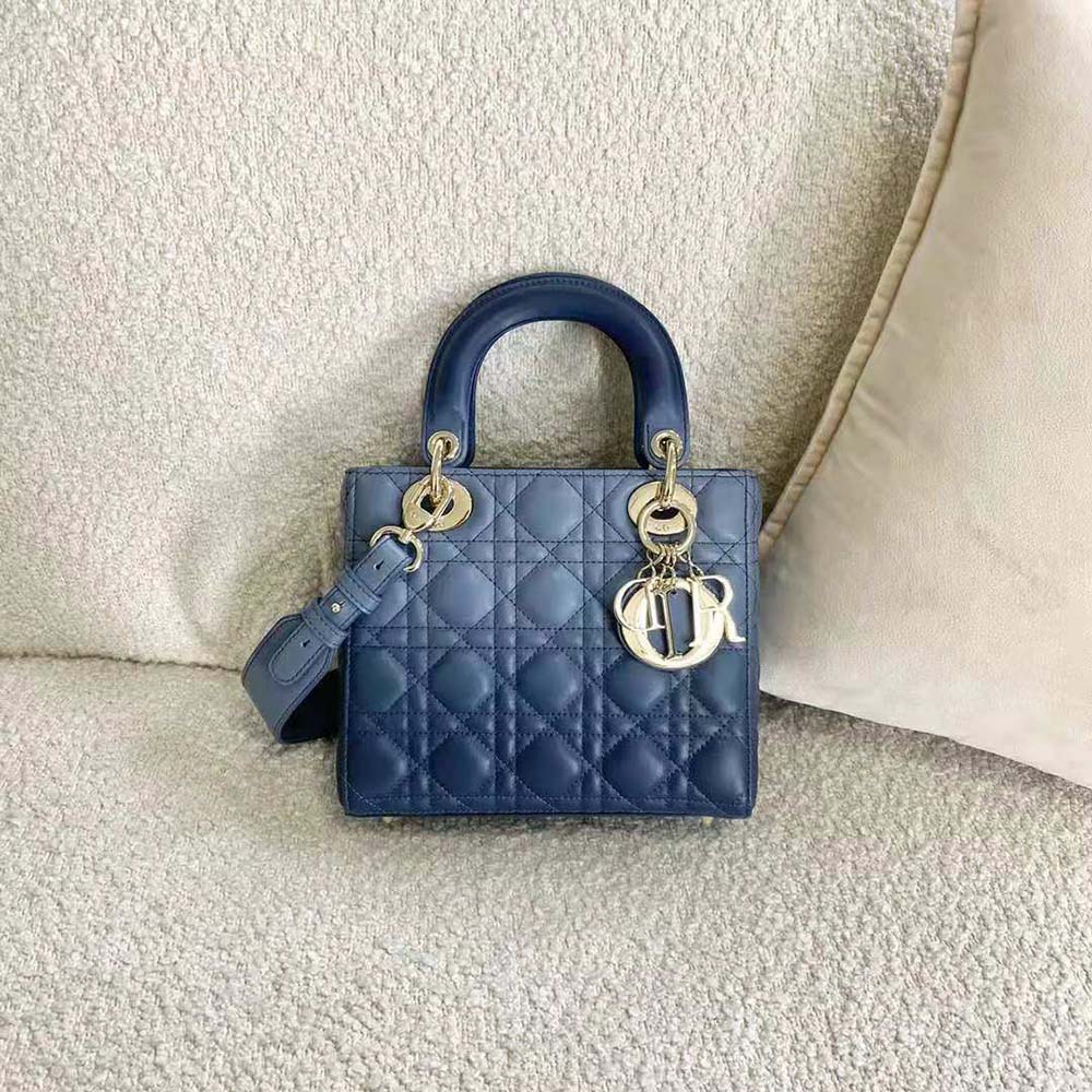 Dior Women Lady Dior my Abcdior Bag Lndigo Gradient Cannage Lambskin-Blue