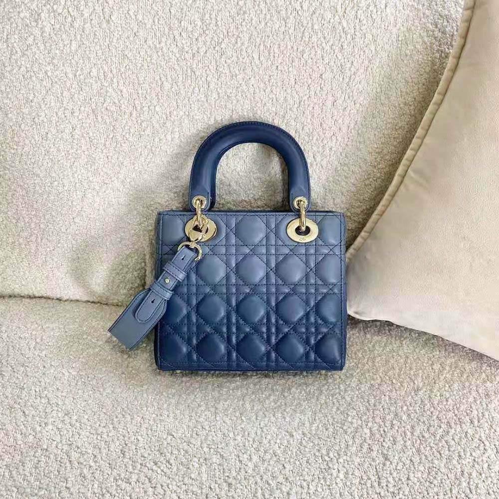 Dior Women Lady Dior my Abcdior Bag Lndigo Gradient Cannage Lambskin-Blue