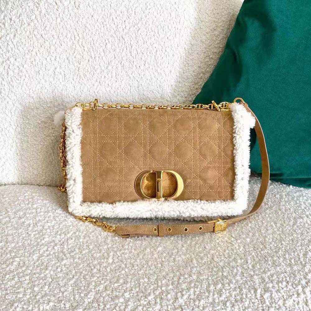 Dior Women Large 30 Montaigne Soft Bag Camel-Colored Shearling