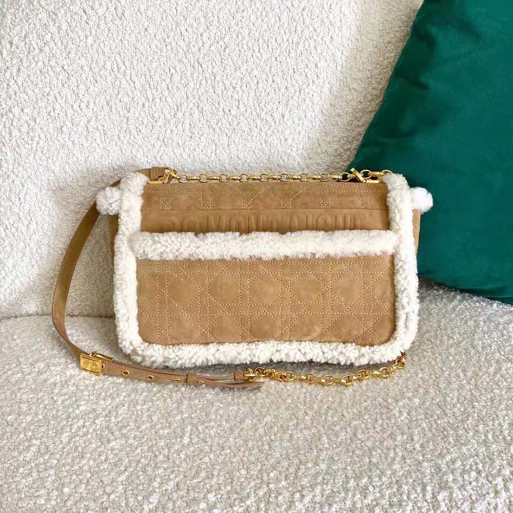 Dior Women Large 30 Montaigne Soft Bag Camel-Colored Shearling