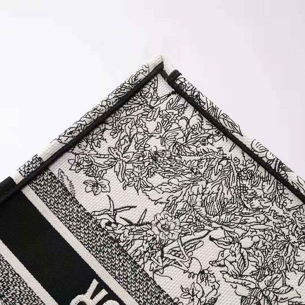 Dior Women Large Dior Book Tote Blue Toile De Jouy Flowers Embroidery