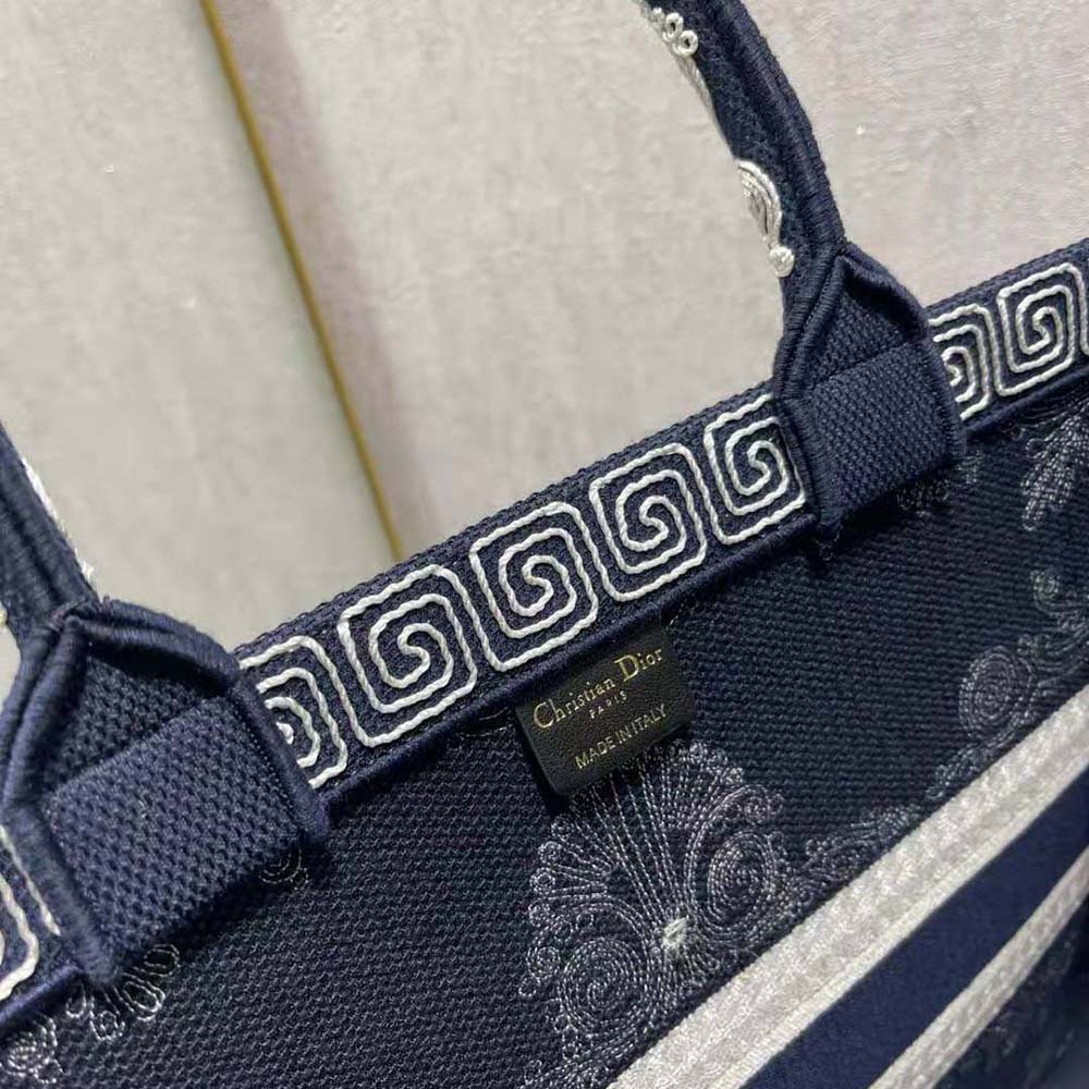 Dior Women Large Dior Book Tote Blue and White Cornely-Effect Embroidery