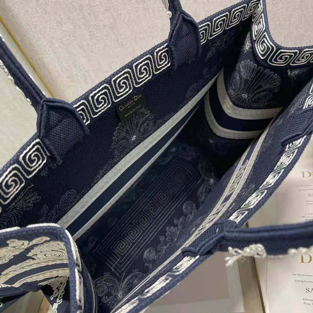 Dior Women Large Dior Book Tote Blue and White Cornely-Effect Embroidery