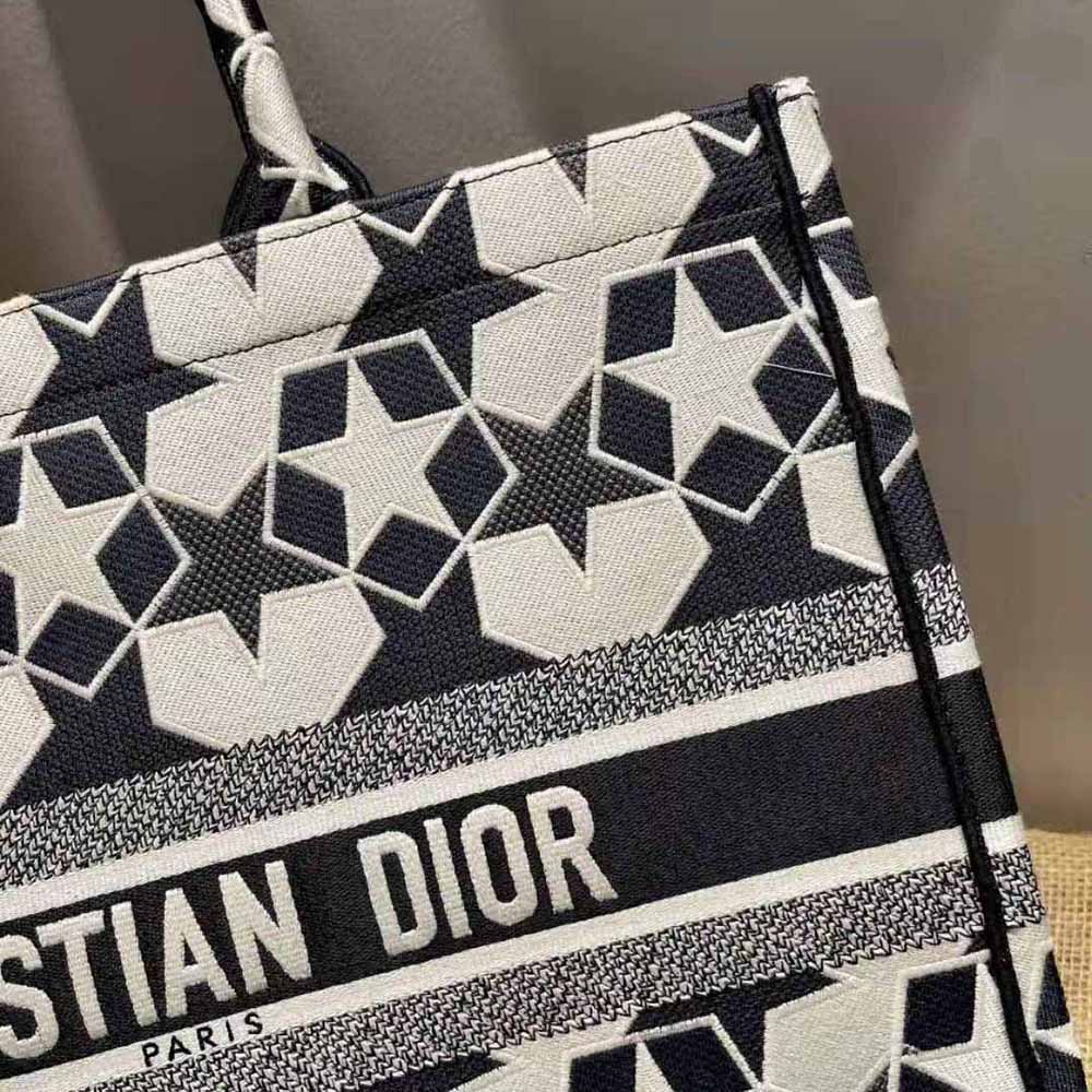 Dior Women Large Dior Book Tote Blue and White Dior Etoile Embroidery