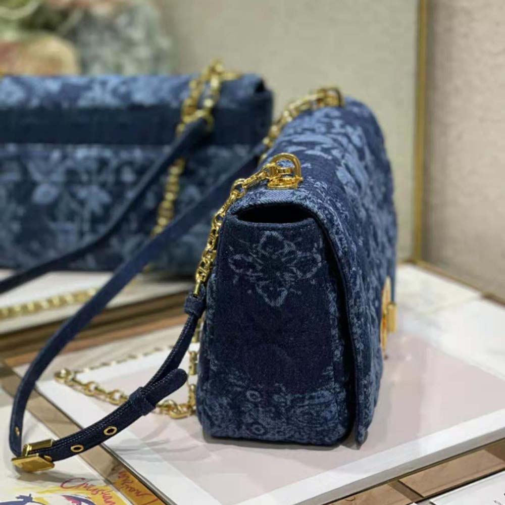 Dior Women Large Dior Caro Bag Blue Dior Flowers Cannage Denim