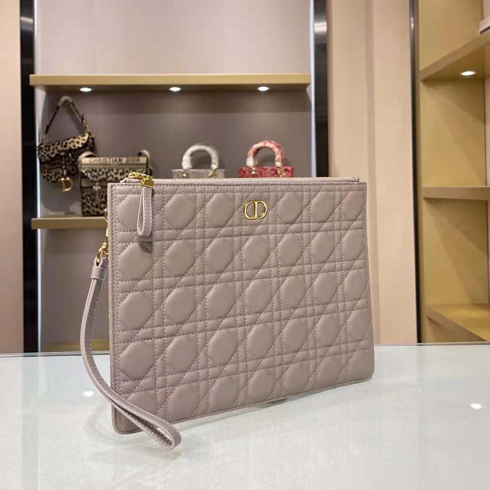 Dior Women Large Dior Caro Daily Pouch Cannage Calfskin-Pink