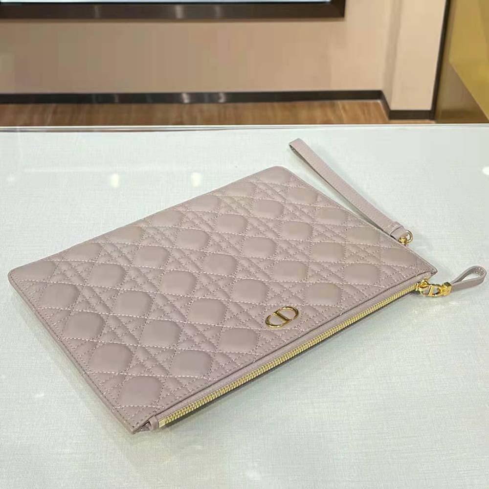 Dior Women Large Dior Caro Daily Pouch Cannage Calfskin-Pink