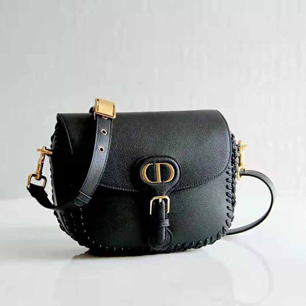 Dior Women Medium Dior Bobby Bag Grained Calfskin with Whipstitched Seams-Black