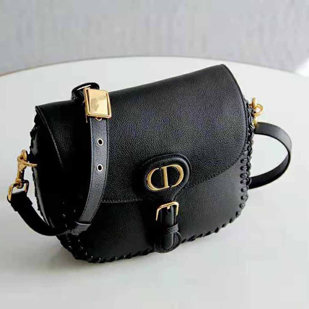 Dior Women Medium Dior Bobby Bag Grained Calfskin with Whipstitched Seams-Black