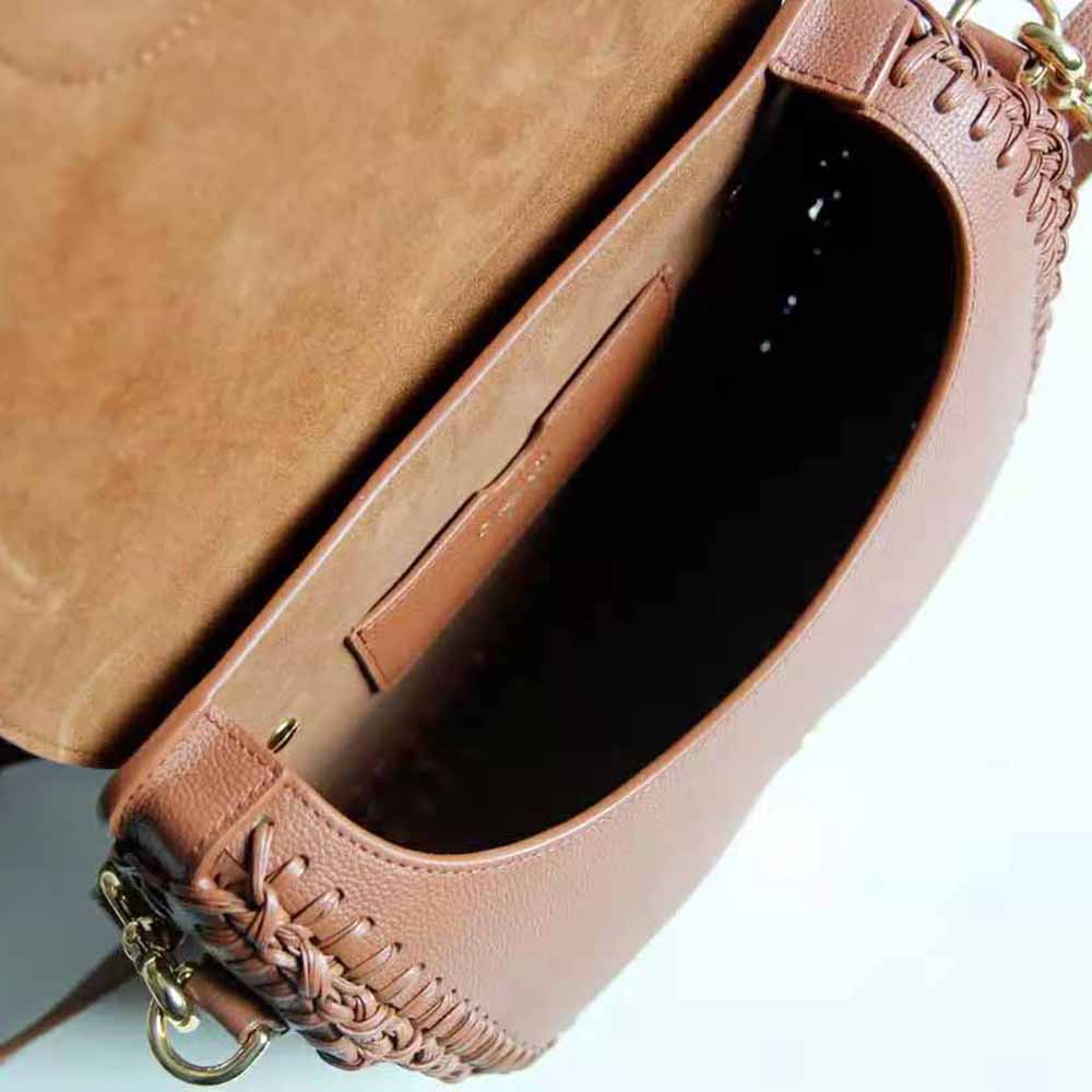 Dior Women Medium Dior Bobby Bag Grained Calfskin with Whipstitched Seams-Brown
