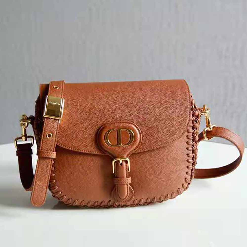 Dior Women Medium Dior Bobby Bag Grained Calfskin with Whipstitched Seams-Brown