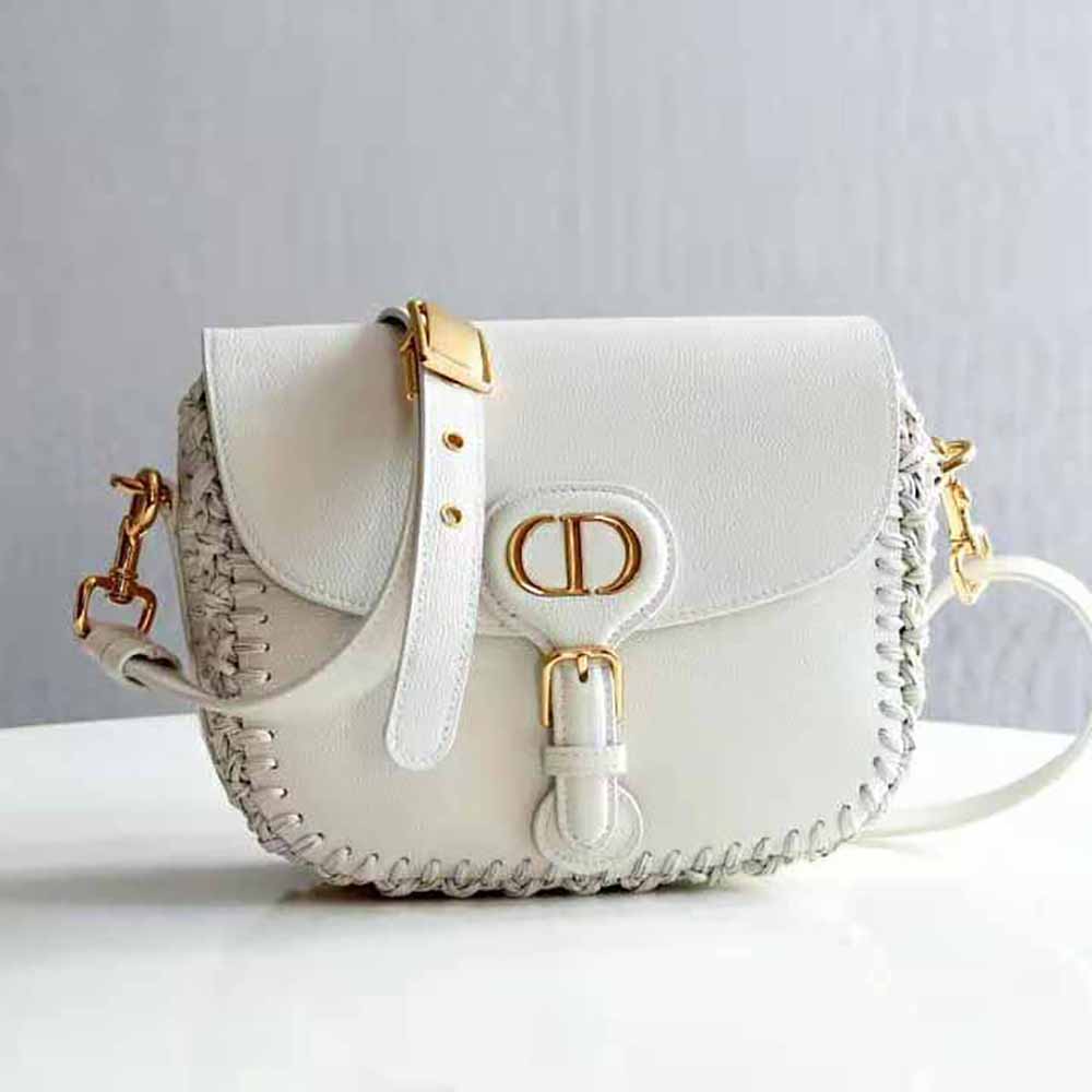 Dior Women Medium Dior Bobby Bag Grained Calfskin with Whipstitched Seams-White
