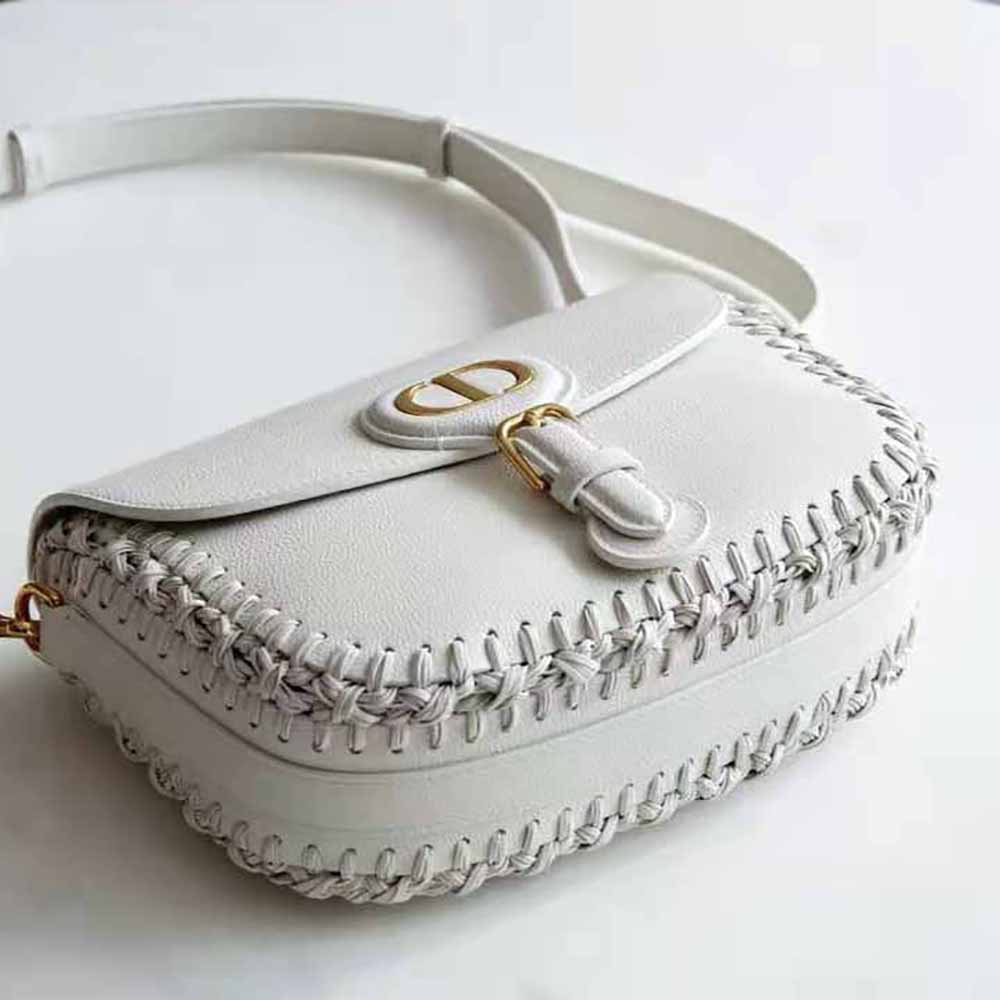 Dior Women Medium Dior Bobby Bag Grained Calfskin with Whipstitched Seams-White