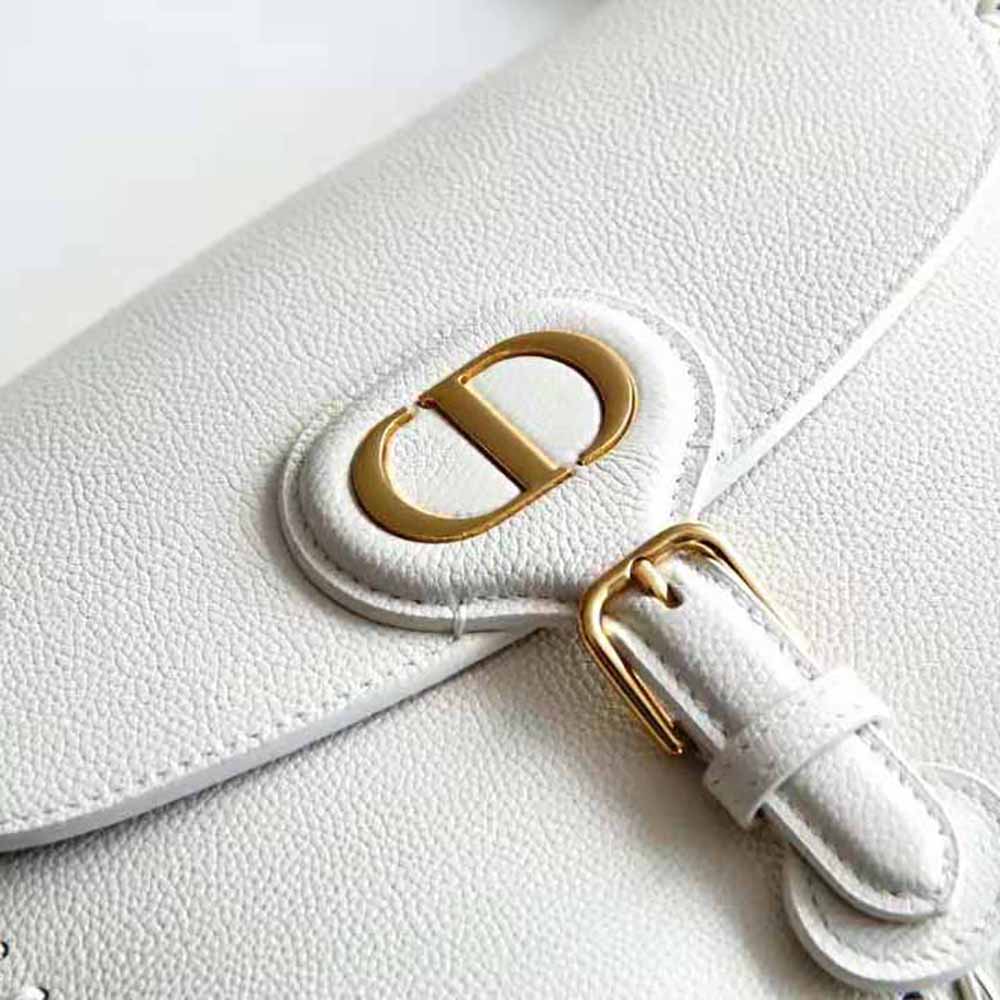 Dior Women Medium Dior Bobby Bag Grained Calfskin with Whipstitched Seams-White