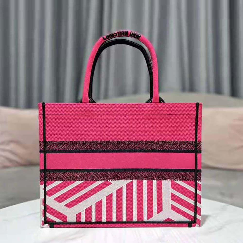 Dior Women Medium Dior Book Tote Bright Blue and Pink D-Jungle Pop Embroidery