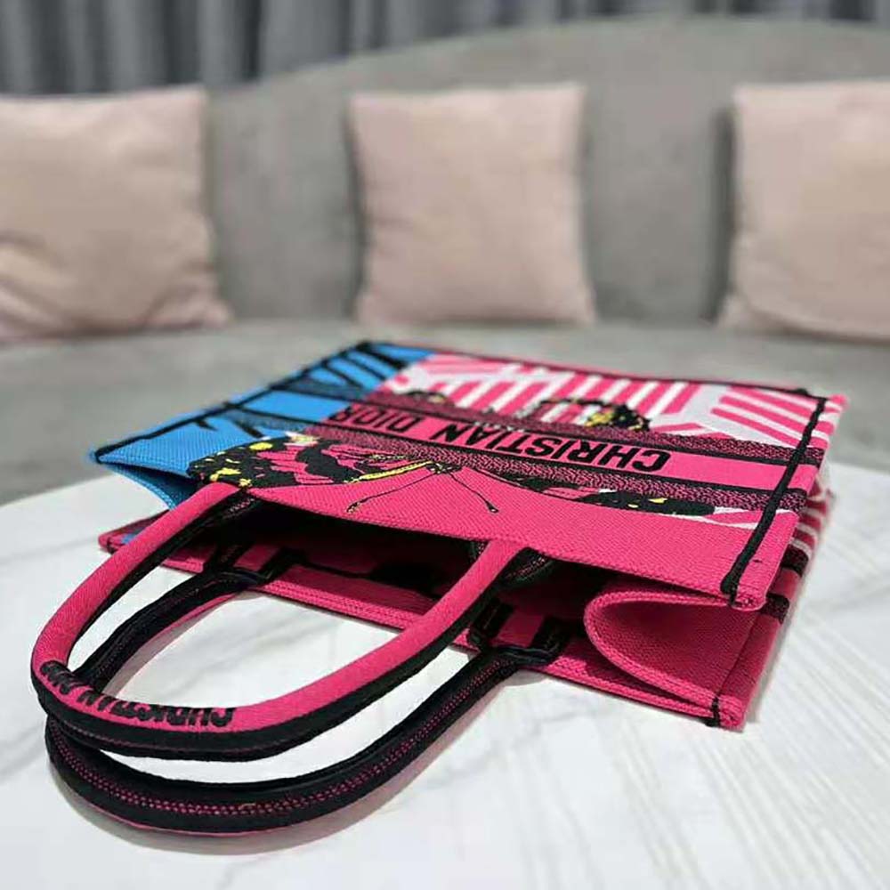 Dior Women Medium Dior Book Tote Bright Blue and Pink D-Jungle Pop Embroidery