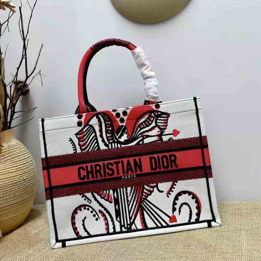 Dior Women Medium Dior Book Tote Latte Multicolor Cupidon Embroidery
