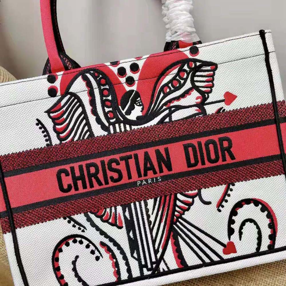 Dior Women Medium Dior Book Tote Latte Multicolor Cupidon Embroidery