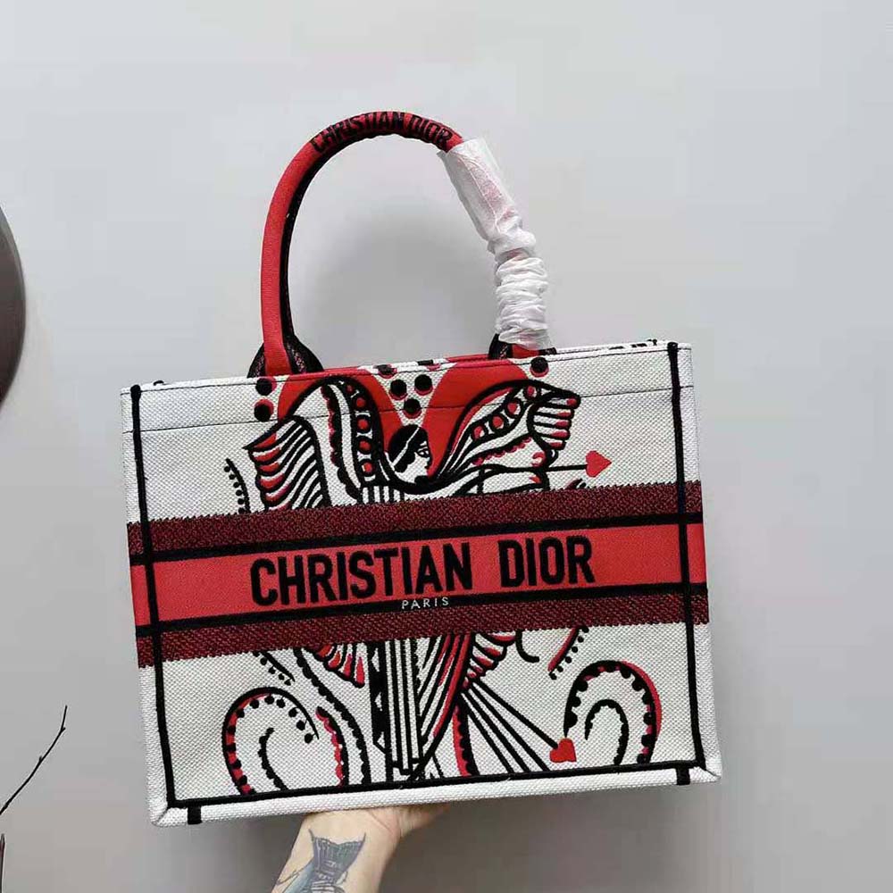 Dior Women Medium Dior Book Tote Latte Multicolor Cupidon Embroidery