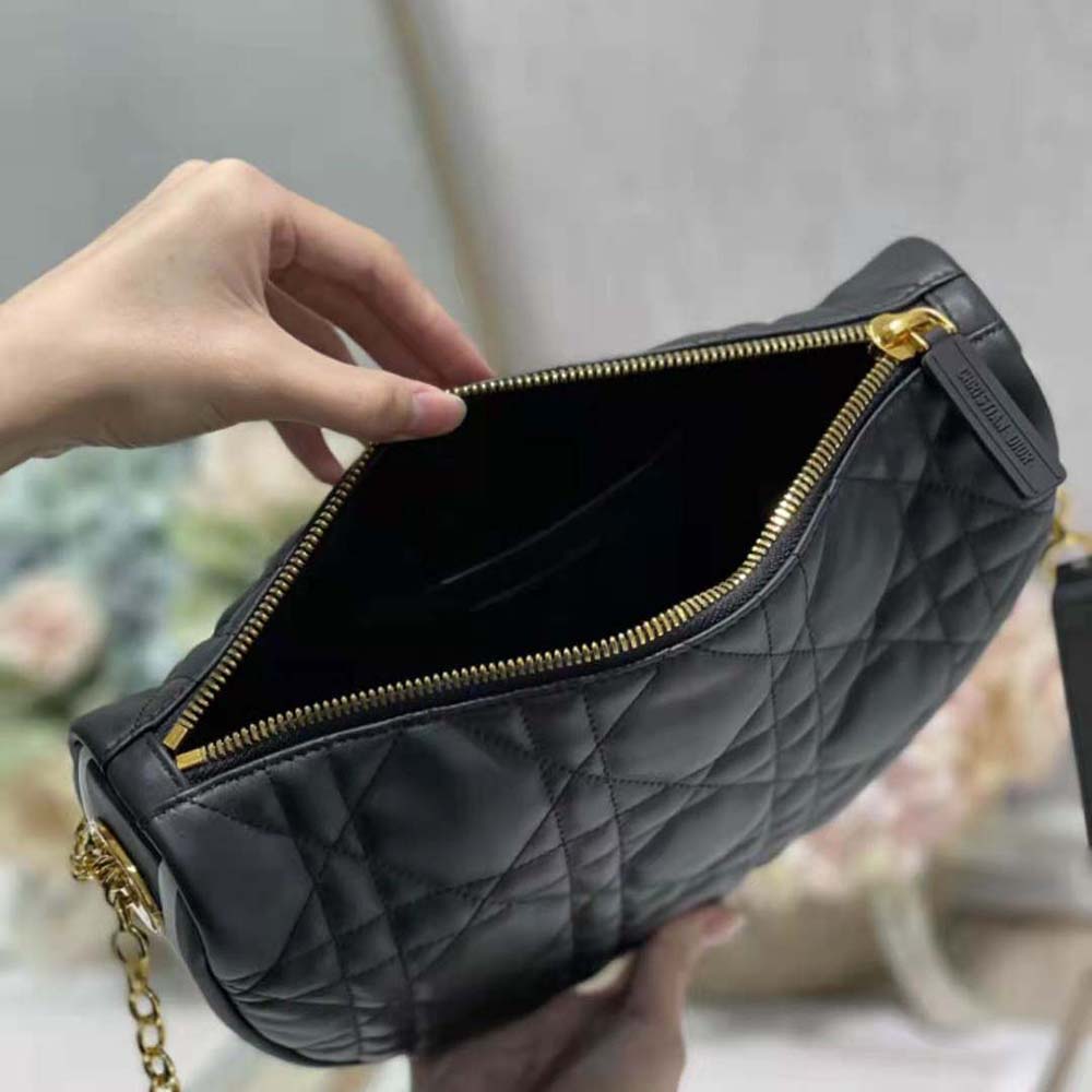 Dior Women Medium Dior Vibe Hobo Bag Black Cannage Lambskin