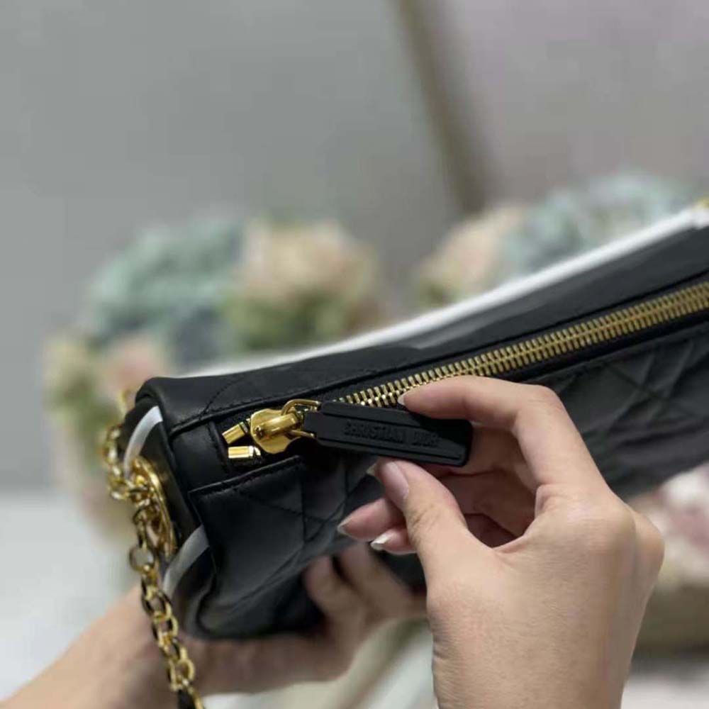 Dior Women Medium Dior Vibe Hobo Bag Black Cannage Lambskin