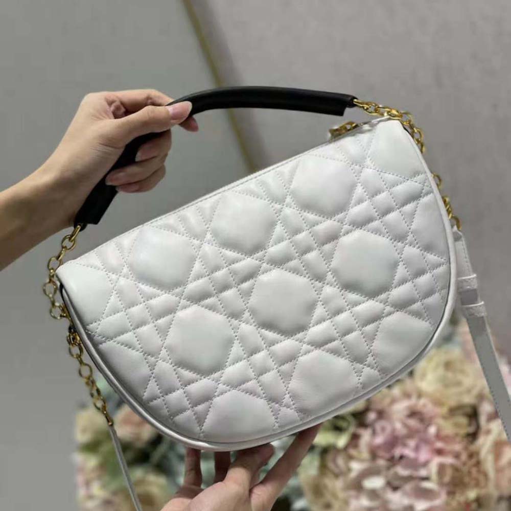 Dior Women Medium Dior Vibe Hobo Bag White Cannage Lambskin
