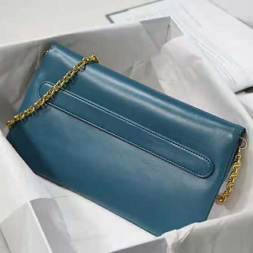 Dior Women Medium Diordouble Bag Deep Ocean Blue Smooth Calfskin