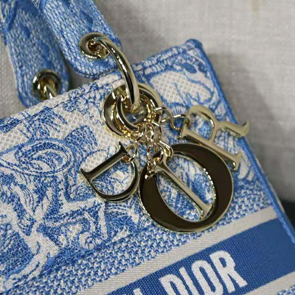 Dior Women Small Dior Book Tote Cornflower Blue Dior Oblique Embroidery