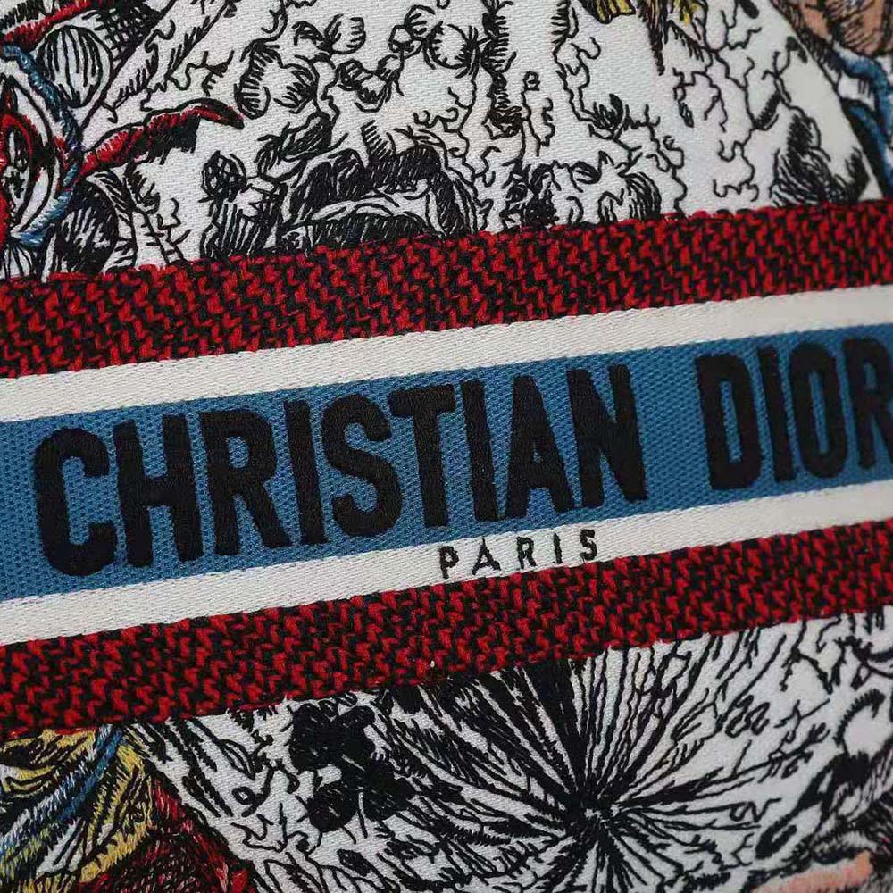 Dior Women Medium Lady D-lite Bag Latte Multicolor Dior Constellation Embroidery-White