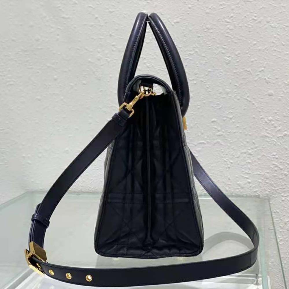 Dior Women Medium ST Honore Tote Black Macrocannage Lambskin