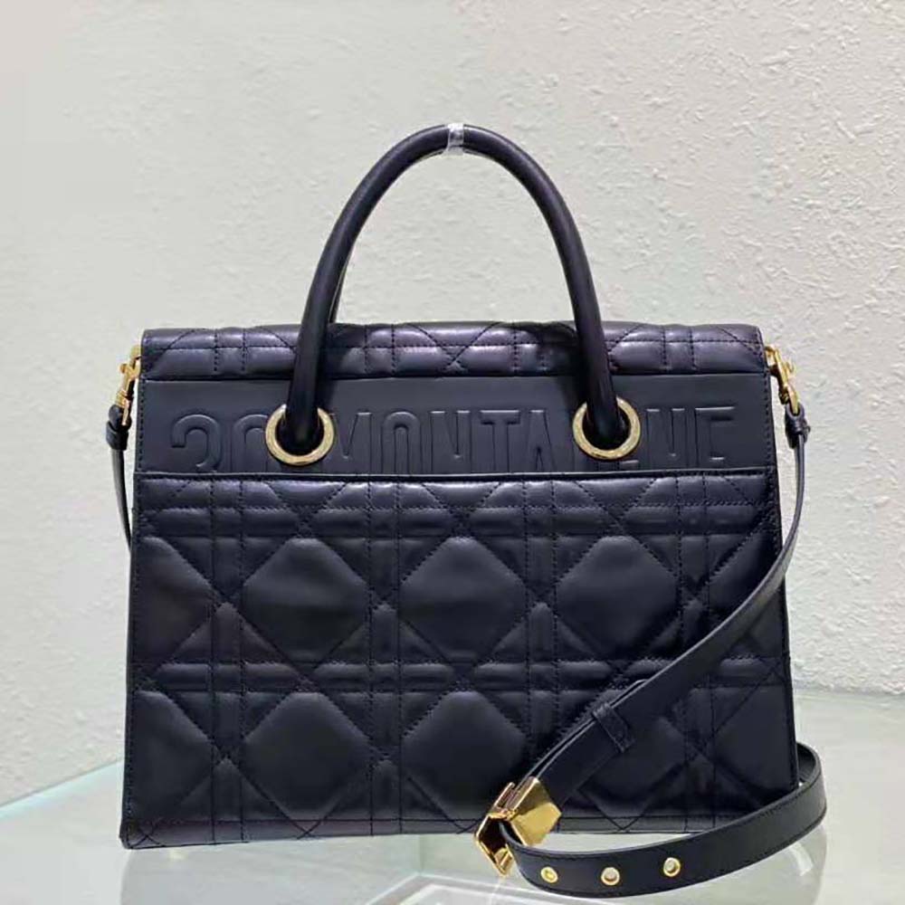 Dior Women Medium ST Honore Tote Black Macrocannage Lambskin