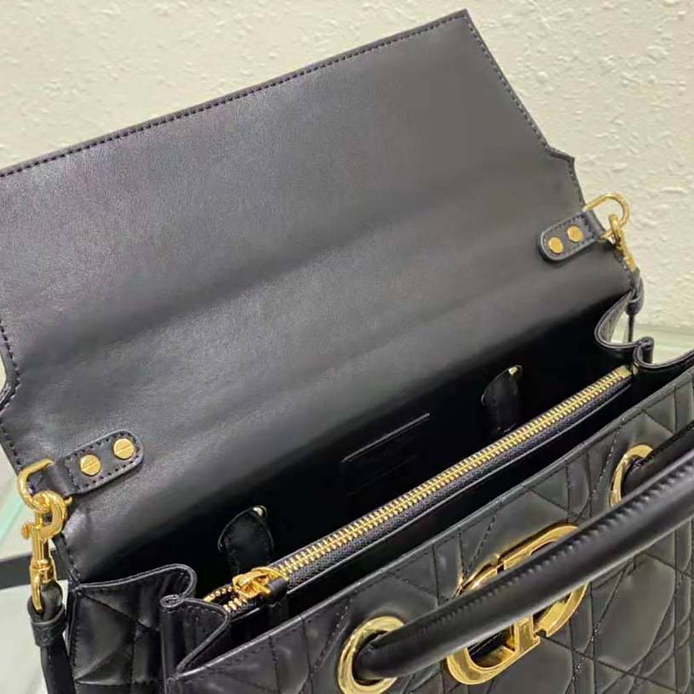Dior Women Medium ST Honore Tote Black Macrocannage Lambskin