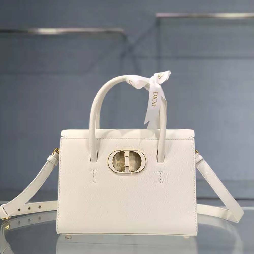 Dior Women Medium ST Honore Tote Latte Grained Calfskin-White